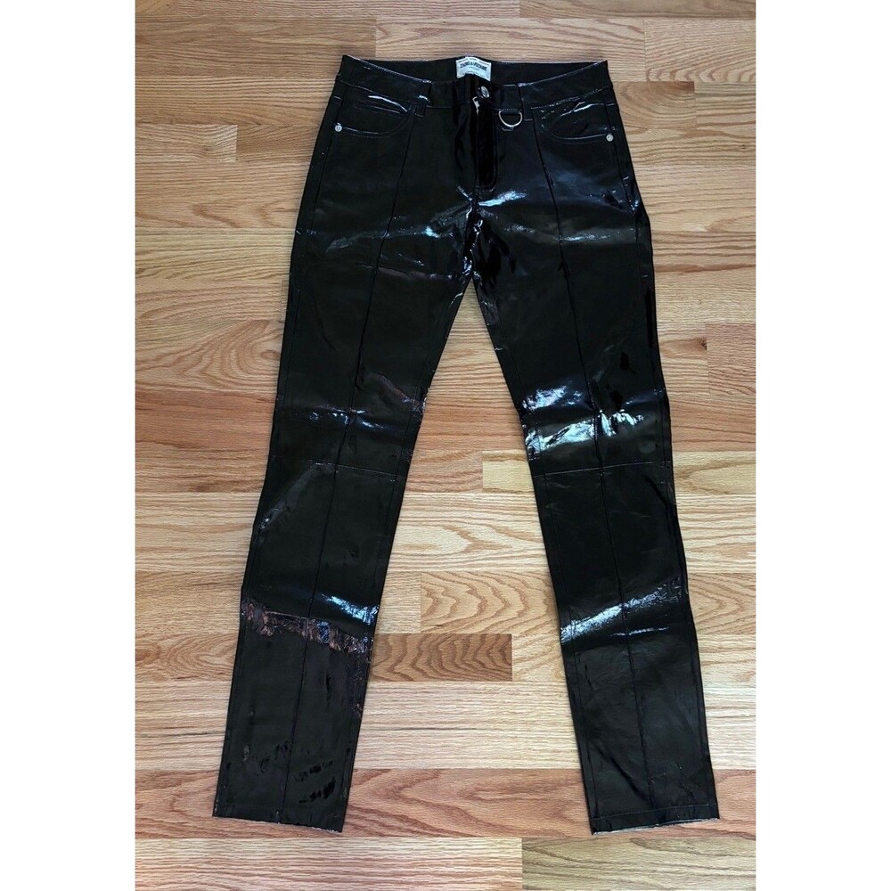 Zadig & Voltaire Women’s Black Patent Leather Slim Skinny Pants Pockets, 38